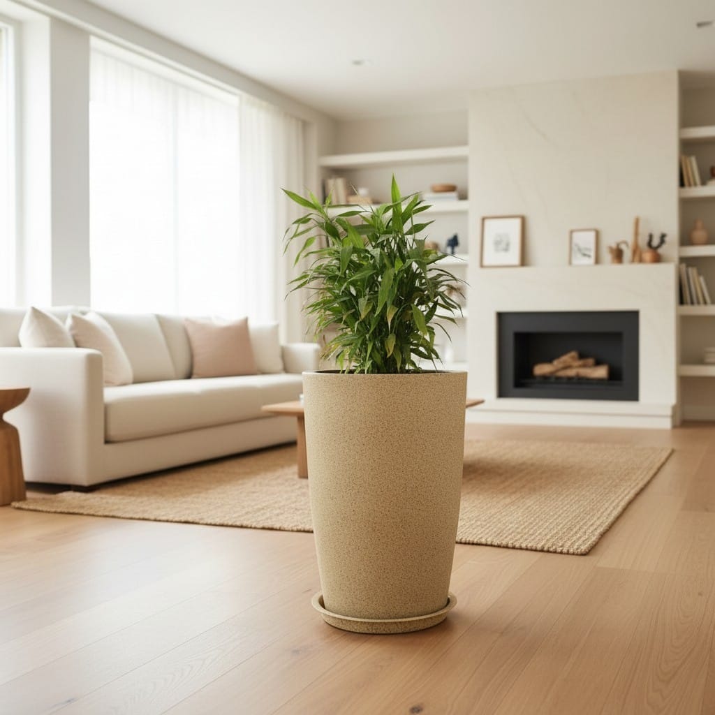 ROYARA Tower 24 inch Planter with Tray - Sand Stone