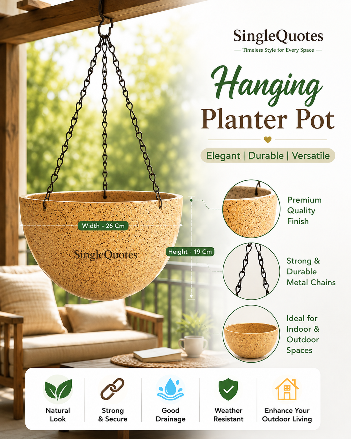 ROYARA Premium Hanging Planter Pot - 10 Inch